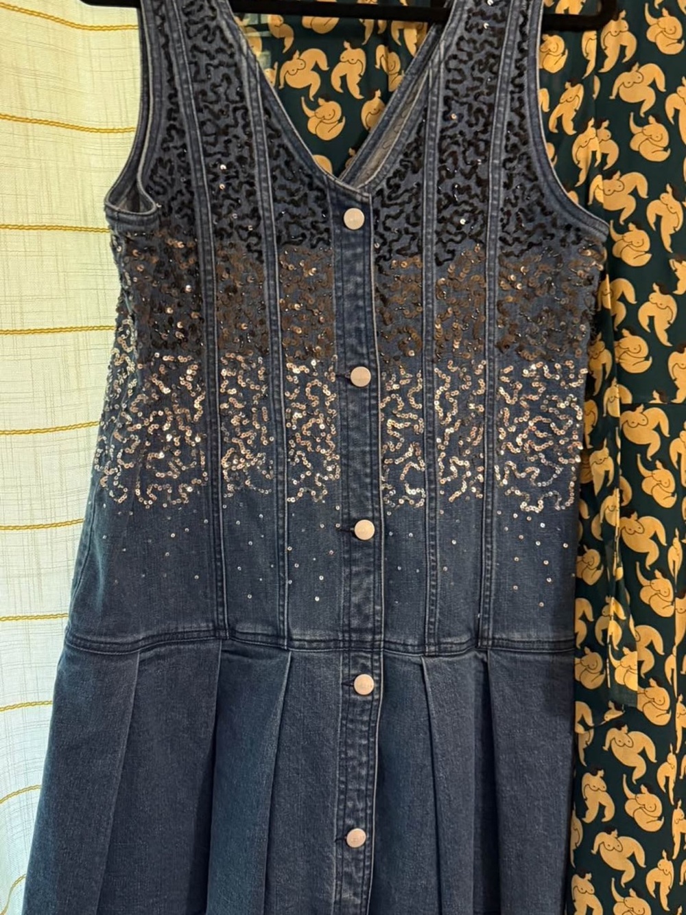 Anthropologie Sequined Dark Denim Mini Dress